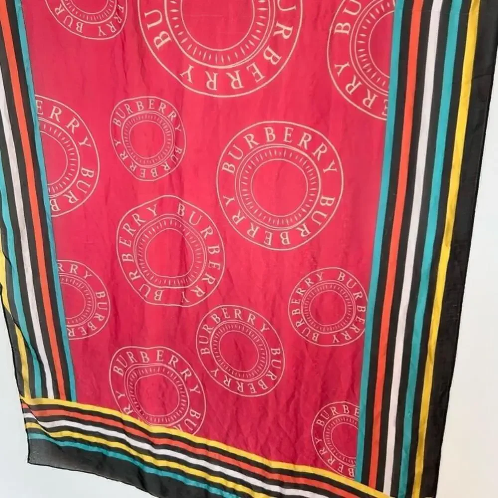 Burberry Silk Lightweight Logo Graphic Scarf in red black xl size